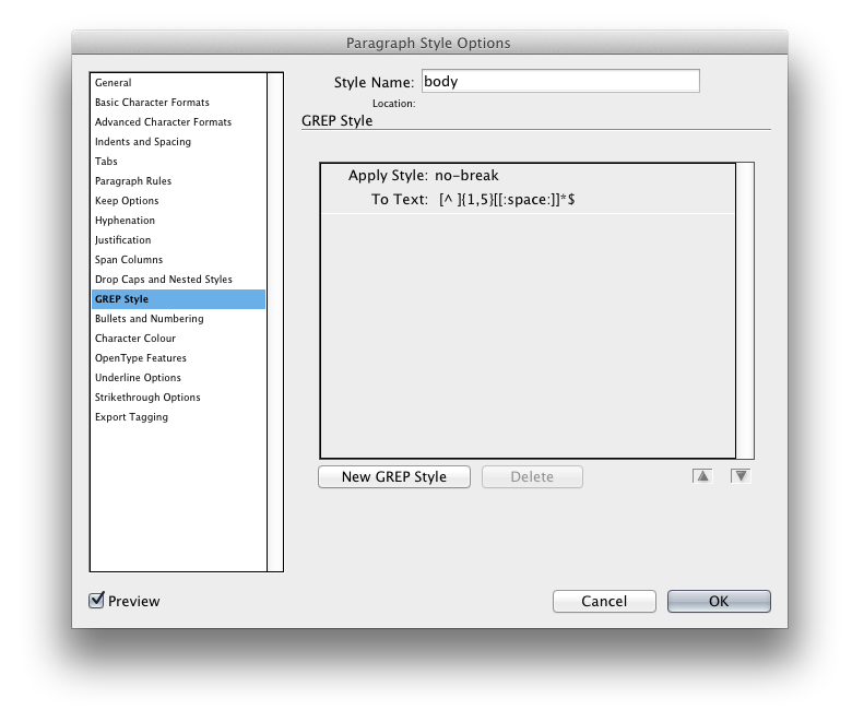 GREP - no break style