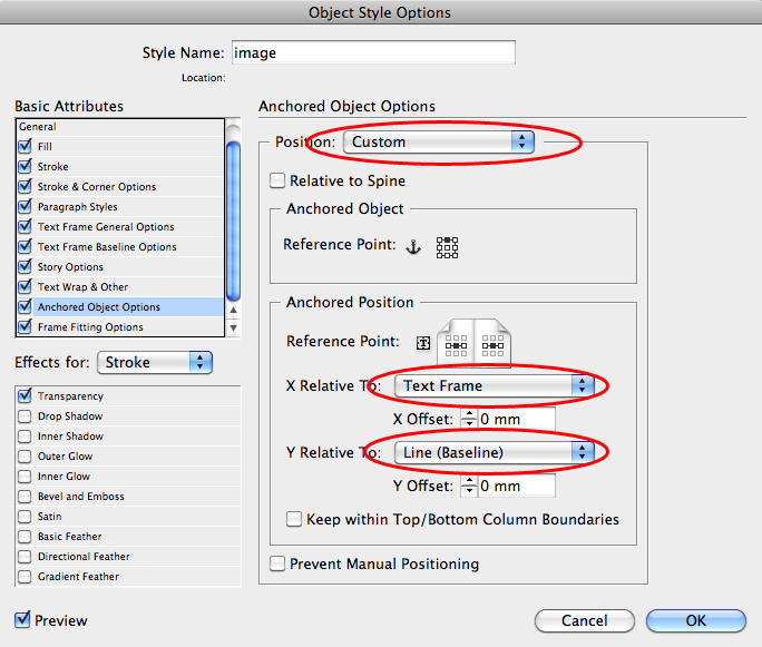 InDesign anchored object options